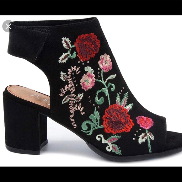 Sugar Shoes - NWOB Sugar Microsuede Embroidered peep toe heels!